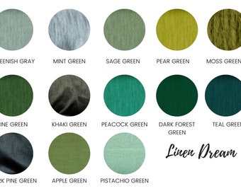 Linen fabric green tones, Fabric by the yard or meter, Softened washed flax fabric green shades