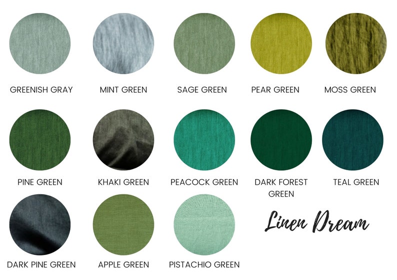 Linen fabric green tones, Fabric by the yard or meter, Softened washed flax fabric green shades image 1