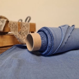 Linen fabric mauve blue, Washed softened flax, fabrics Fabric by the yard or meter