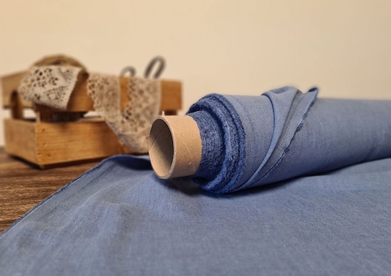 Linen fabric mauve blue, Washed softened flax, fabrics Fabric by the yard or meter