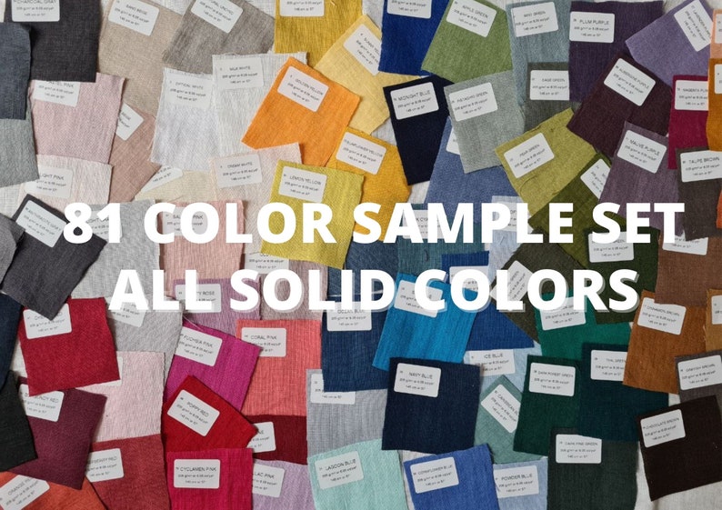 81 different color sample set linen fabric texture, natural woven linen material for curtains , 145 cm wide (57 inches), OEKO-TEX Standard 100 certified, medium weight, sold by length from 0.5 m or 0.5 yard