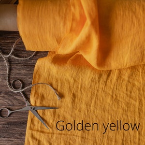 Linen fabric sunny yellow, Fabric by the yard or meter, Softened pure flax fabric Golden yellow