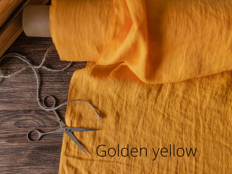 Linen fabric sunny yellow, Fabric by the yard or meter, Softened pure flax fabric Golden yellow