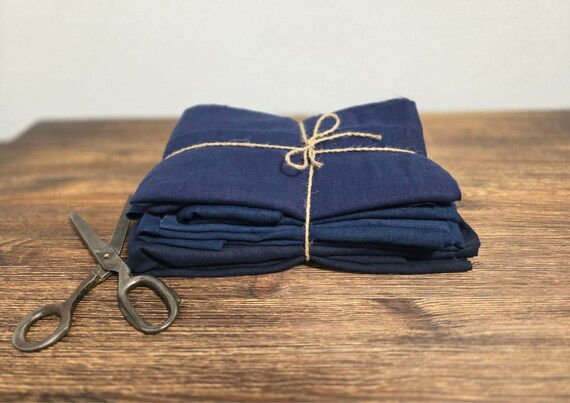 Linen Fabric Remnants Blue Mix – Assorted Sizes & Colors – Natural 100% Linen Leftovers