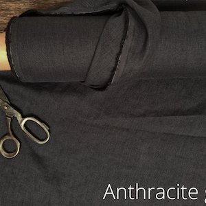 Linen fabric Black, Washed softened linen fabric Fabric by the yard or meter Anthracite Gray