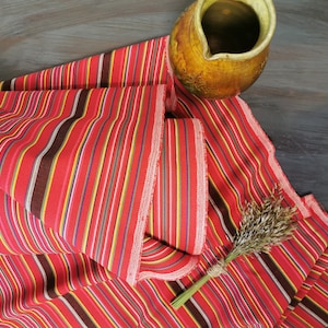 Striped linen fabric, Red linen fabric, Fabric by the yard, Blend linen fabric, Linen cotton fabric