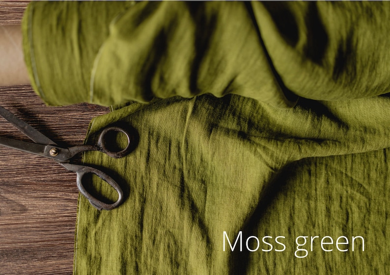 Moss Green linen fabric, Fabric by the yard or meter, Prewashed softened flax fabric Moss Green