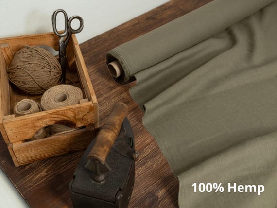 Olive Green Hemp Fabric by Yard – Medium Weight 213gsm Natural Fabric for Clothing, Curtains, Home Textile