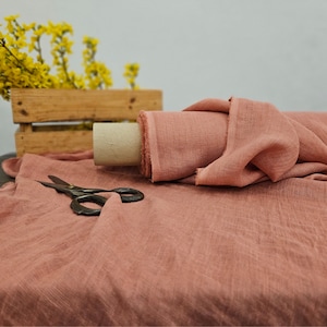 Linen fabric gauze starfish orange, Pure sheer thin cheesecloth fabric, Fabric by the yard or meter