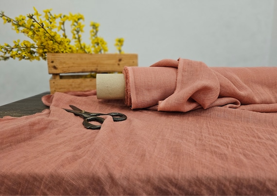 Linen fabric gauze starfish orange, Pure sheer thin cheesecloth fabric, Fabric by the yard or meter