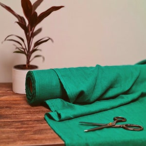 Linen fabric Peacock green, Fabric by the yard or meter, Organic washed flax fabric