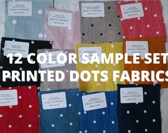 Linen fabric dotted printed samples 12 color, swatches - various types