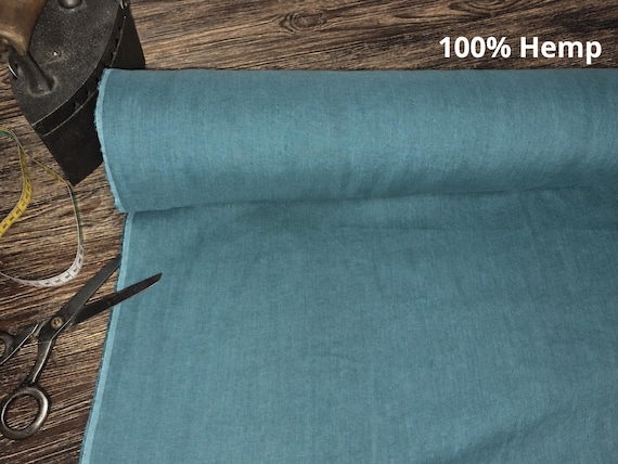 Pagoda Blue Hemp Fabric by Yard, Lightweight 155 GSM Hemp Fabric, 100% Hemp Material for Clothing, Shirts, Dresses and Curtains