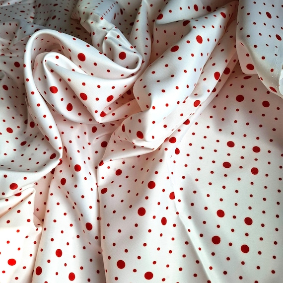 Vintage viscose fabric white with red dots multicolor