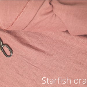 Linen fabric cyclamen pink, Organic flax fabrics, Fabric by the yard or meter Starfish Orange