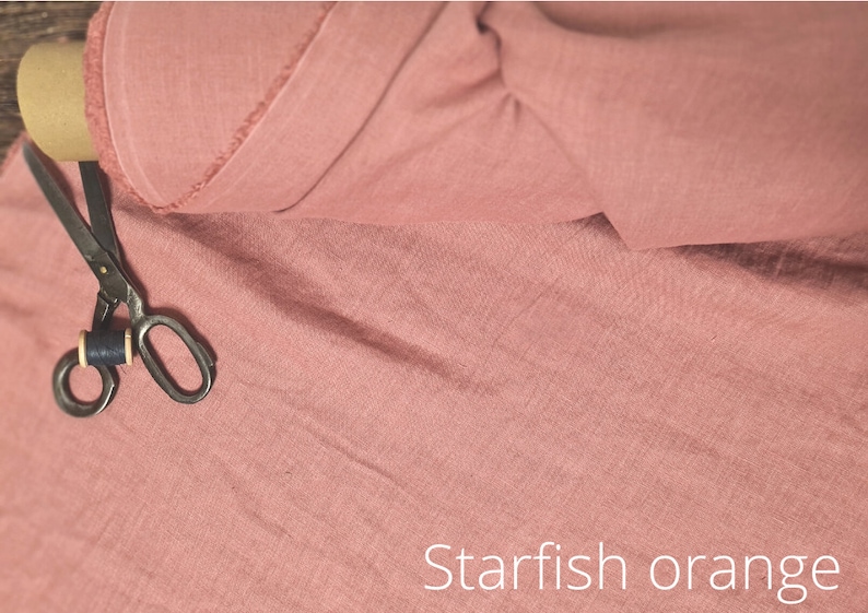 Linen fabric cyclamen pink, Organic flax fabrics, Fabric by the yard or meter Starfish Orange