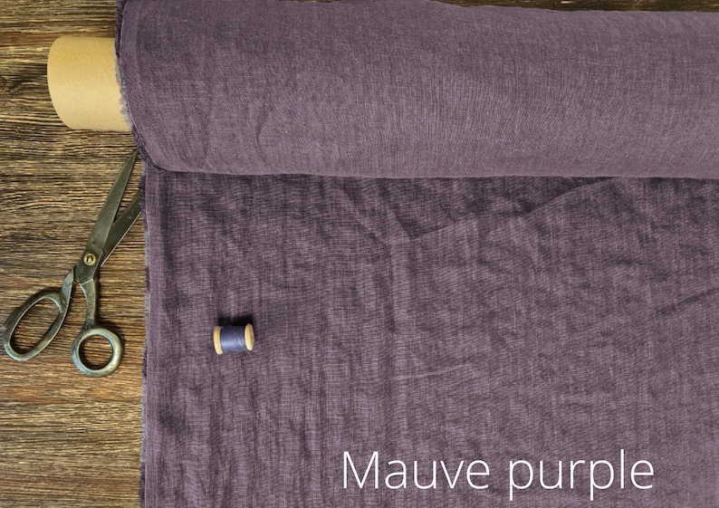 Linen fabric plum purple, Washed softened flax fabrics, Fabric by the yard or meter Mauve Purple
