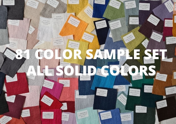 Linen fabric samples solid 81 color, swatches - various types