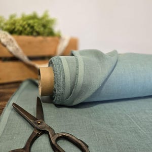 Linen fabric lightweight caribbean blue, Fabric by the yard or meter, Organic flax fabric