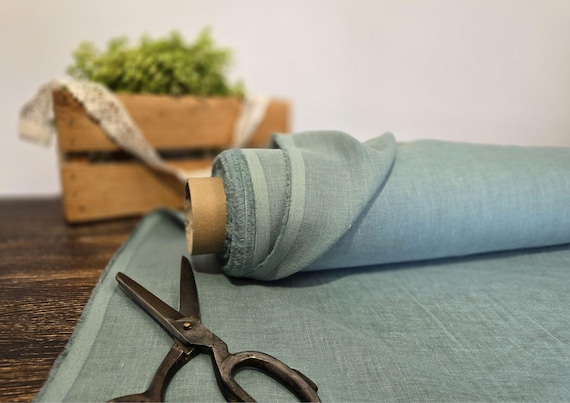 Linen fabric lightweight caribbean blue, Fabric by the yard or meter, Organic flax fabric