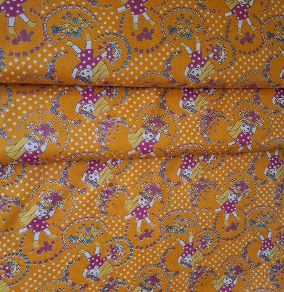 Vintage cotton fabric  orange multicolor