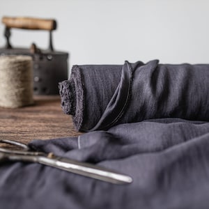 Linen fabric charcoal gray, Softened linen fabric, Fabric by the yard or meter