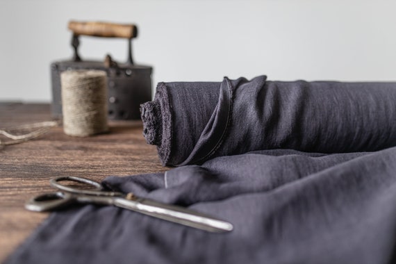 Linen fabric charcoal gray, Softened linen fabric, Fabric by the yard or meter
