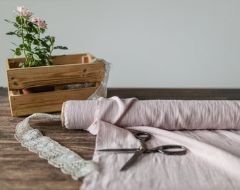 Linen fabric pastel pink, Washed softened flax fabrics, Fabric by the yard or meter