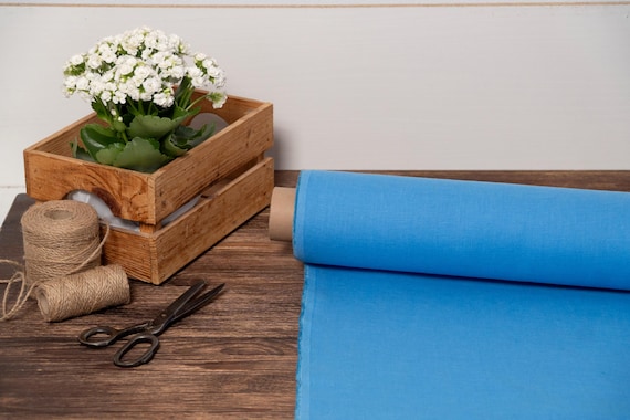 Linen fabric Bluebell blue, Fabric by the yard or meter, Organic washed flax fabric