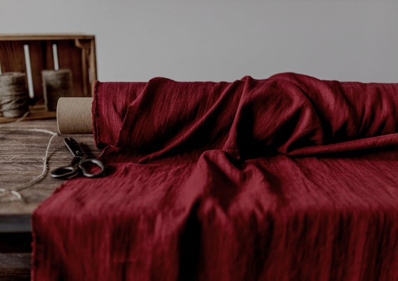 Linen fabric Red wine, Organic flax fabrics, Fabric by the yard or meter