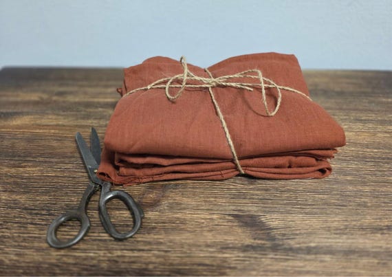 Linen Fabric Remnants rust orange– Assorted Sizes & Colors – Natural 100% Linen Leftovers