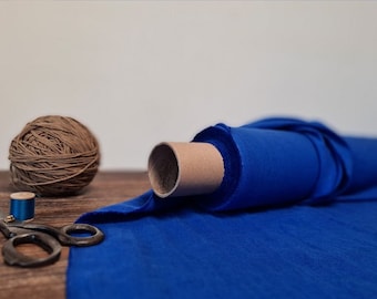 Linen fabric Royal blue, Washed softened flax fabrics, Fabric by the yard or meter