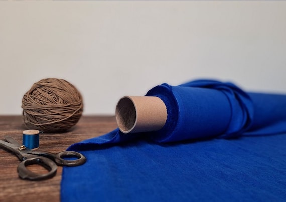 Linen fabric Royal blue, Washed softened flax fabrics, Fabric by the yard or meter
