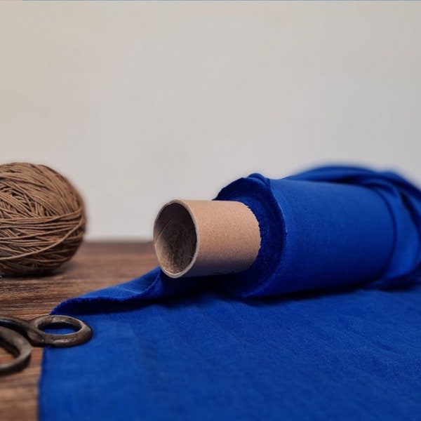 Linen fabric Royal blue, Washed softened flax fabrics, Fabric by the yard or meter