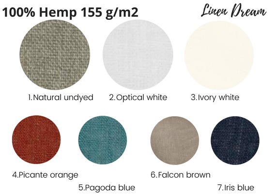 Hemp fabric color options – 7 colors, lightweight hemp fabric, OEKO-TEX-100 certified