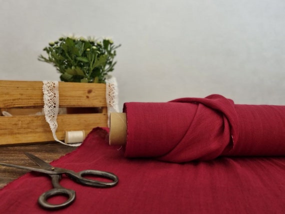 Linen fabric red wine thin gauze, Cheesecloth sheer linen fabric, Lightweight fabric by the yard or meter
