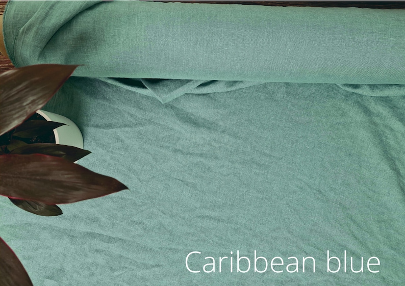 Tessuto di lino Verde pavone, Tessuto tagliato a misura o metro, Tessuto di lino lavato biologico Caribbean Blue