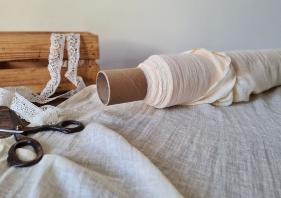 Pastel yellow thin linen fabric, Lightweight linen fabric, Gauze fabric by the yard or meter