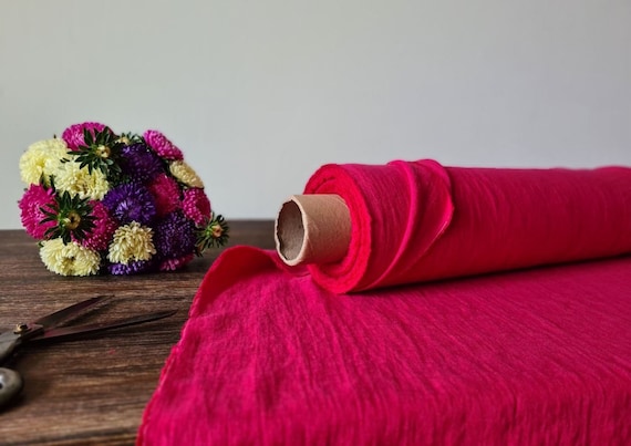 Linen fabric cyclamen pink, Organic flax fabrics, Fabric by the yard or meter