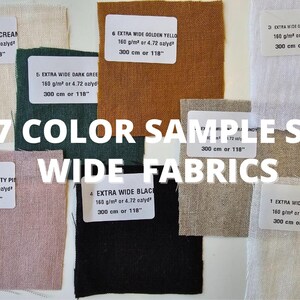 17 different color pattern extra wide sample set linen fabric texture, natural woven linen material for curtains , 285 cm wide (112 inches), OEKO-TEX Standard 100 certified, medium weight, sold by length from 0.5 m or 0.5 yard