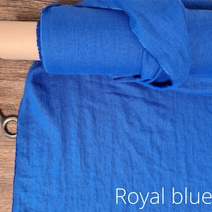 Linen fabric ocean blue, Washed softened flax fabrics, Fabric by the yard or meter Royal Blue