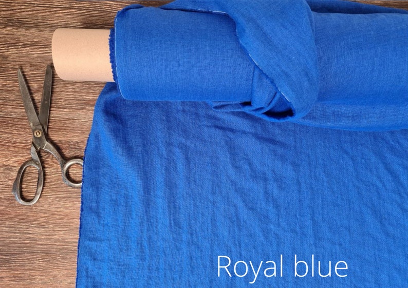 Linen fabric ocean blue, Washed softened flax fabrics, Fabric by the yard or meter Royal Blue