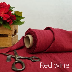 Linen fabric lightweight powder blue, Fabric by the yard or meter, Organic flax fabric Red Wine