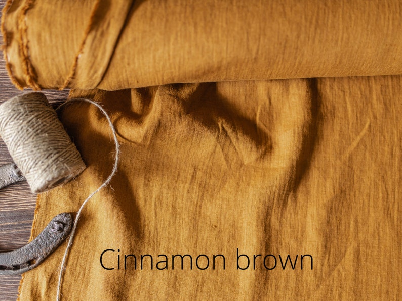 Linen fabric Latte brown, Organic flax fabrics, Fabric by the yard or meter Cinnamon Brown