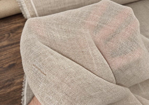 Natural Undyed Wide Linen Gauze Fabric by Yard, 95 GSM Semi Sheer Linen, 112 Inch Wide Lightweight Linen Fabric
