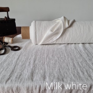 Linen fabric heavy natural undyed, Fabric by the yard or meter, Organic flax fabric Milk White