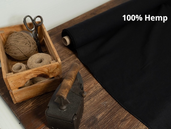 Black Hemp Fabric by Yard – Medium Weight 213gsm Natural Fabric for Clothing, Curtains, Home Textile