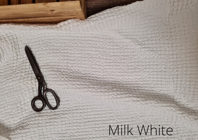 Waffle tela de lino marrón canela, tela cortada a medida o metro, tela de algodón lino suavizado lavado Milk White