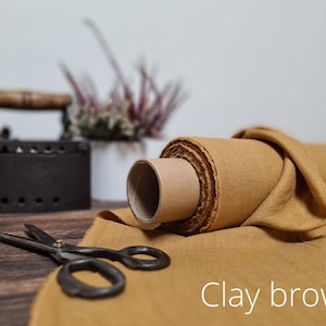 Linen fabric Latte brown, Organic flax fabrics, Fabric by the yard or meter Clay Brown