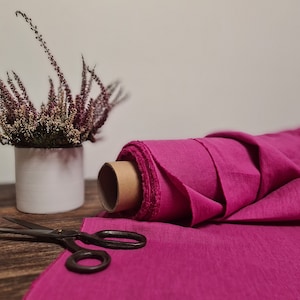 Linen fabric Fuchsia pink, Organic flax fabrics, Fabric by the yard or meter